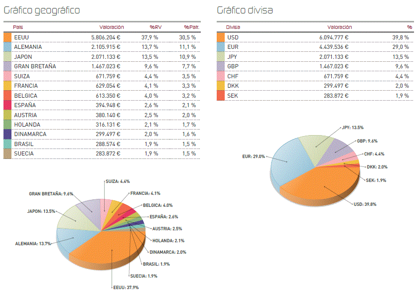 Composición geográfica y por divisa del Renta 4 Global Acciones PP